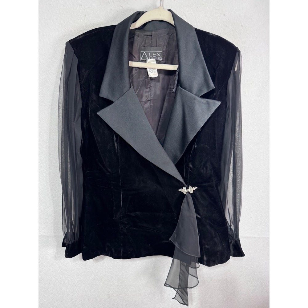 Alex Evenings Vintage 16 Black Velvet Sheer Sleeve Rhinestone Clasp Formal Top - Picture 2 of 11